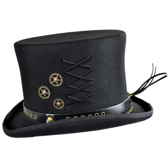 NWT Cov-ver Conner Hats - Australian Wool Chain Steam Punk Top Hat sz L - Picture 2 of 5